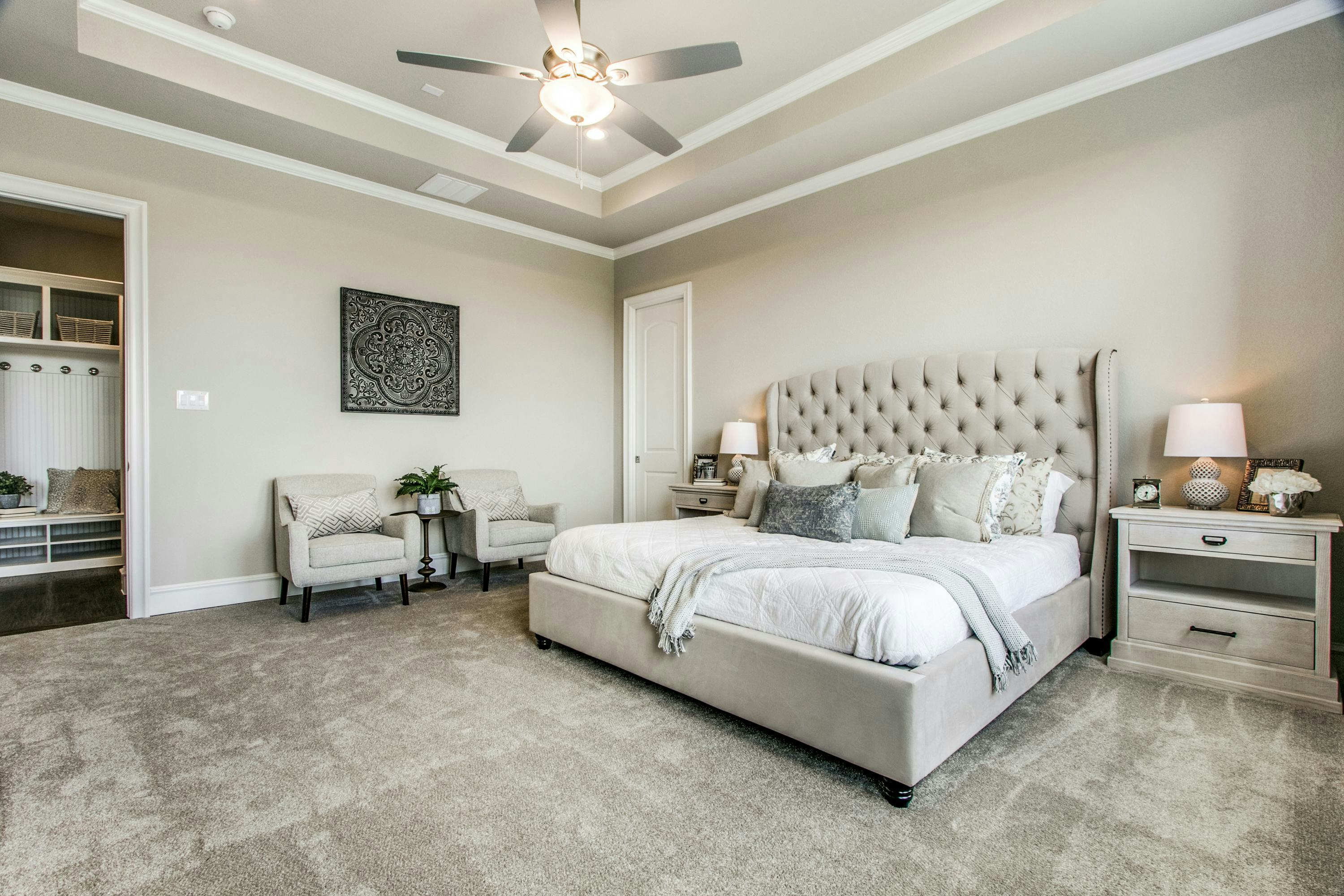 Bedroom and mudroom of The Highlands of Northlake home in Northlake, TX by Kindred Homes