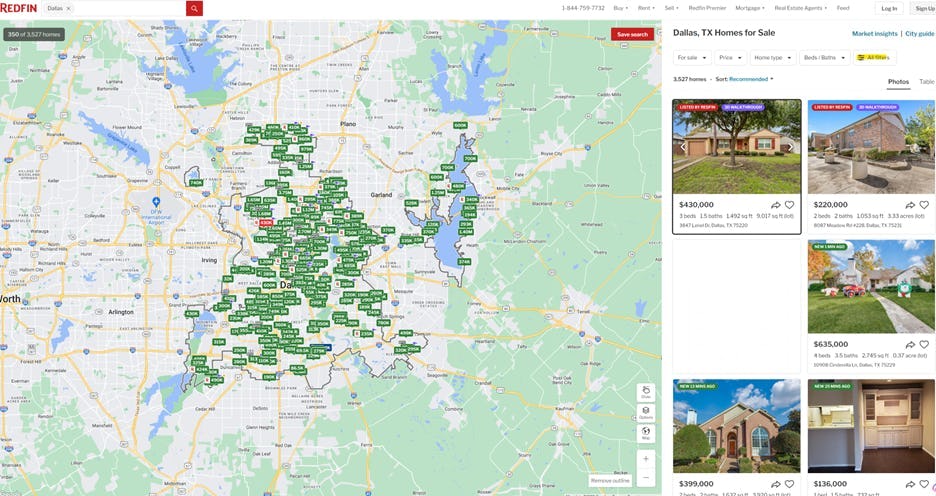 Screenshot of Redfin map