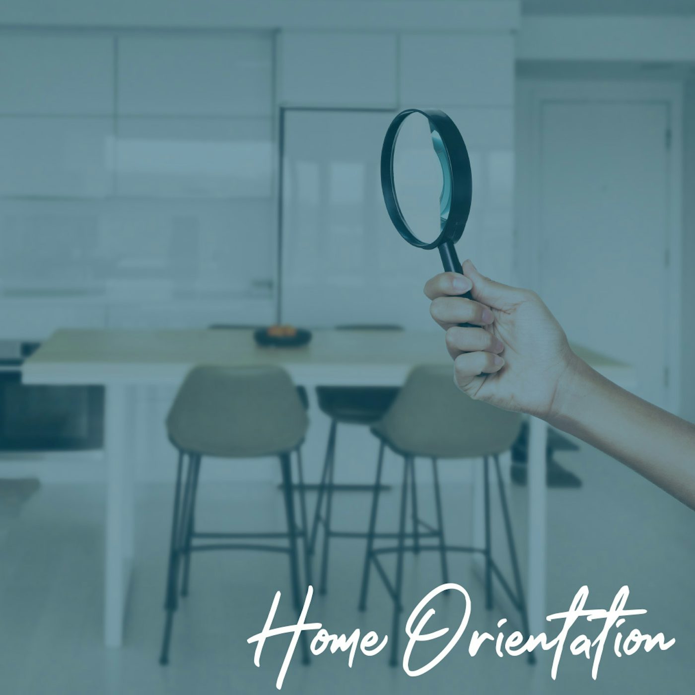 Image of Person Holding Magnifying Glass Inside Home