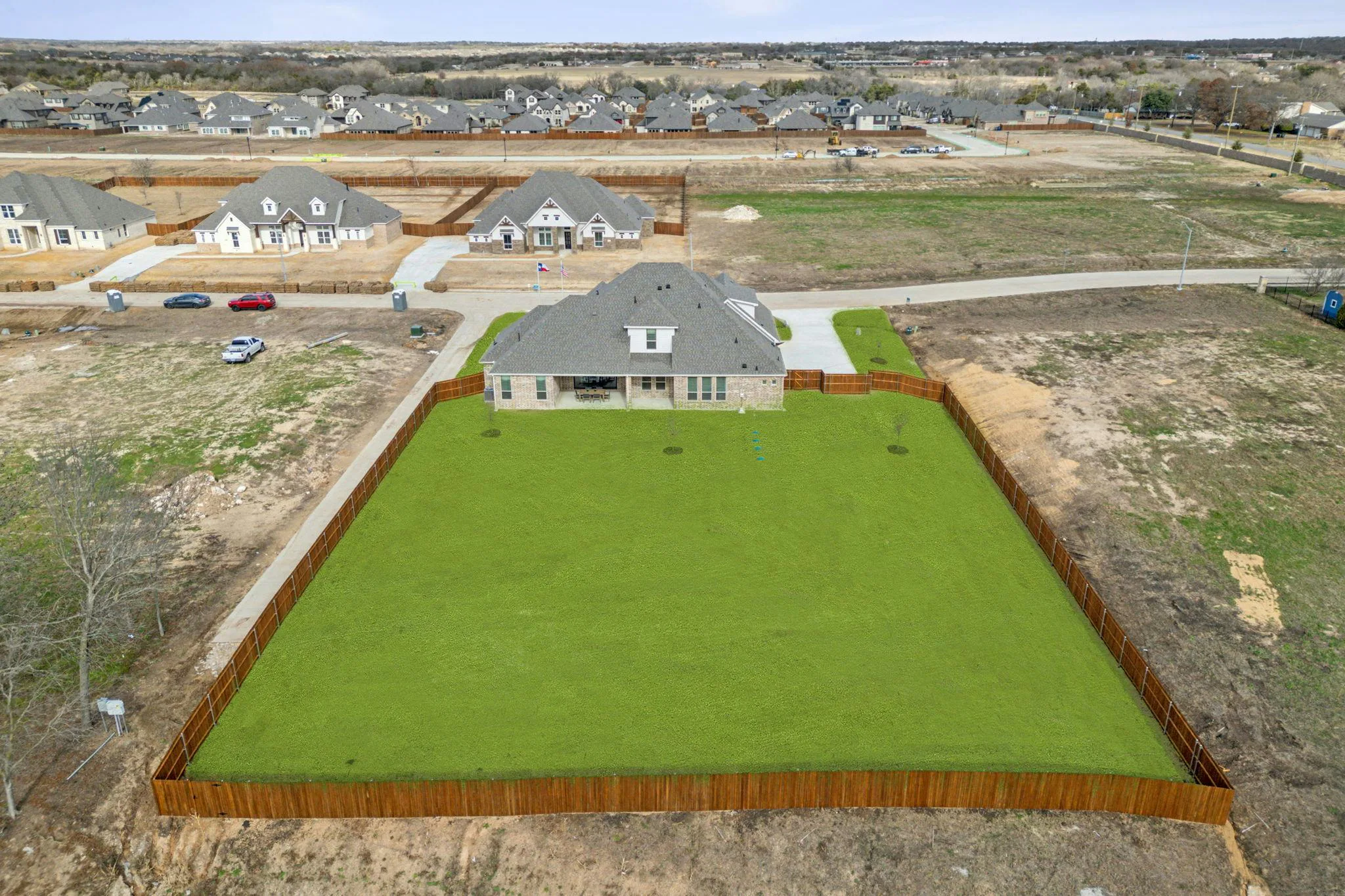 Aerial photo of model home at Hampton Park Estates by Kindred Homes in Glenn Heights