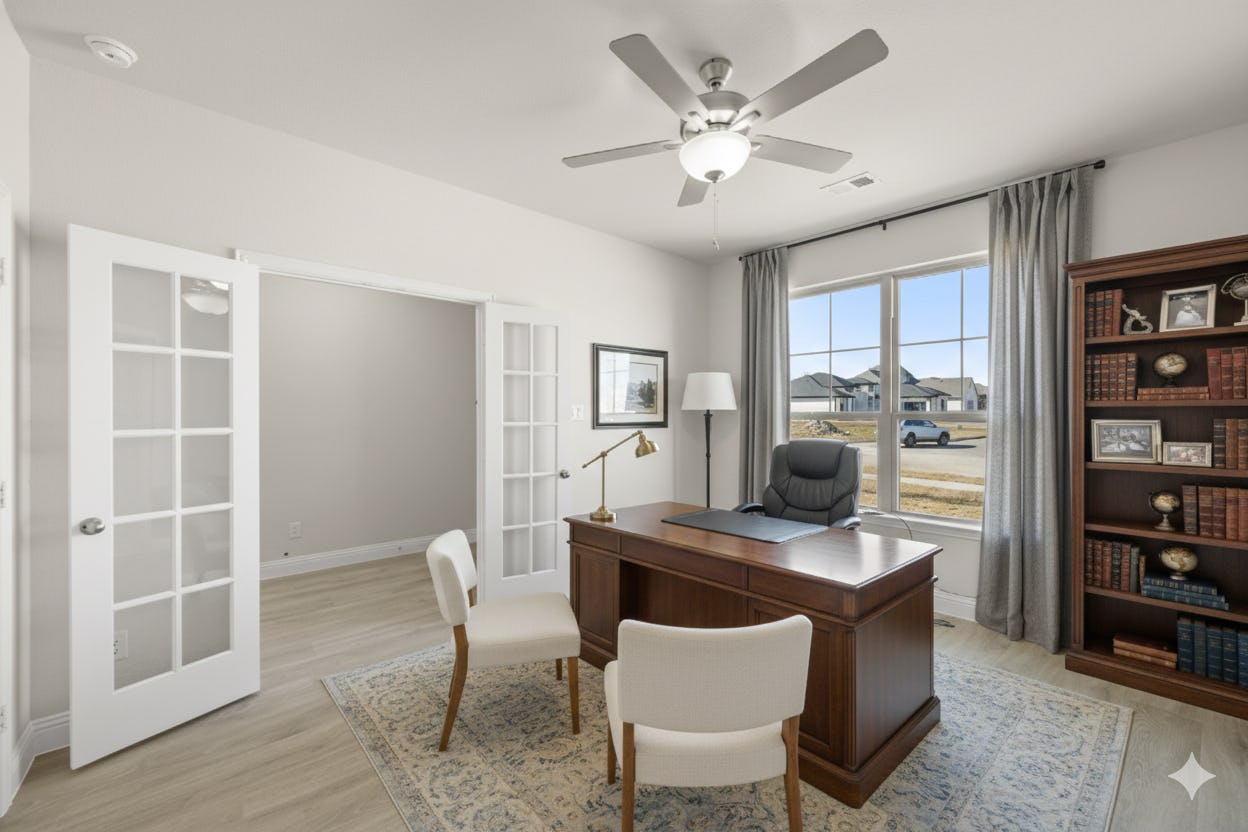 Virtually staged study in the Willow floor plan by Kindred Homes