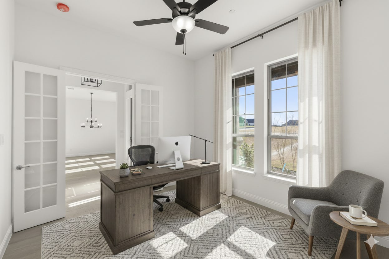 Virtually staged study in the Reid floor plan at Stoney Creek by Kindred Homes