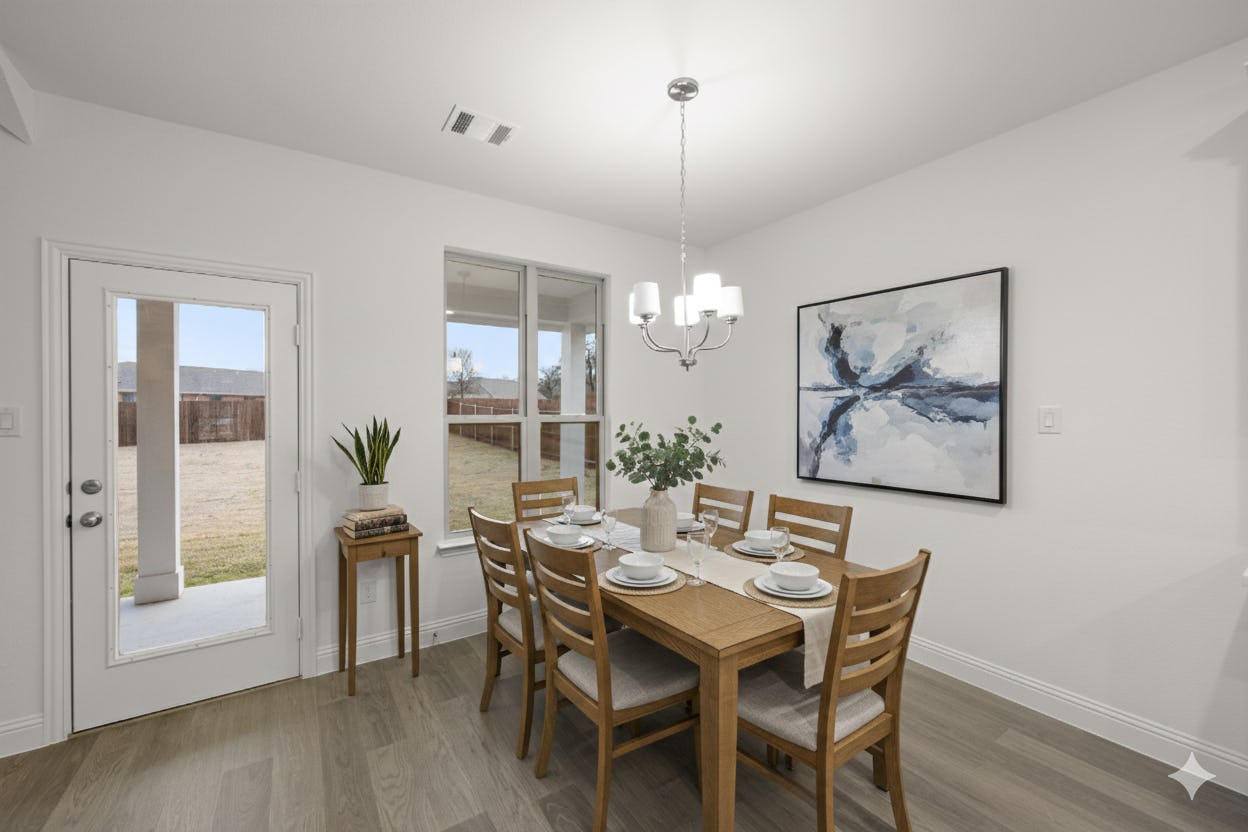 Virtually staged dining nook in the Willow floor plan at Stone Eagle by Kindred Homes