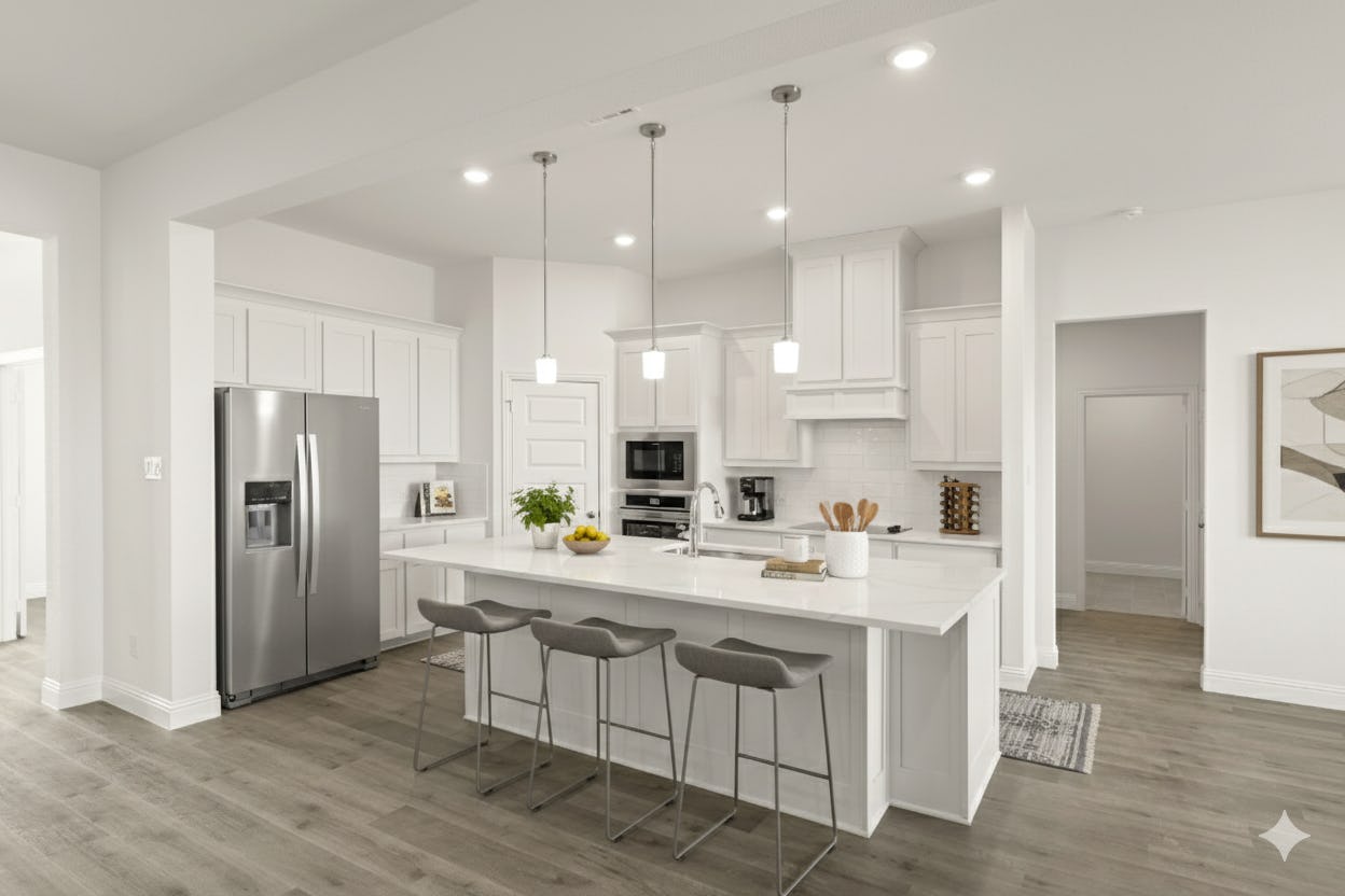 Virtually staged kitchen in the Brady floor plan at Berkshire Estates by Kindred Homes