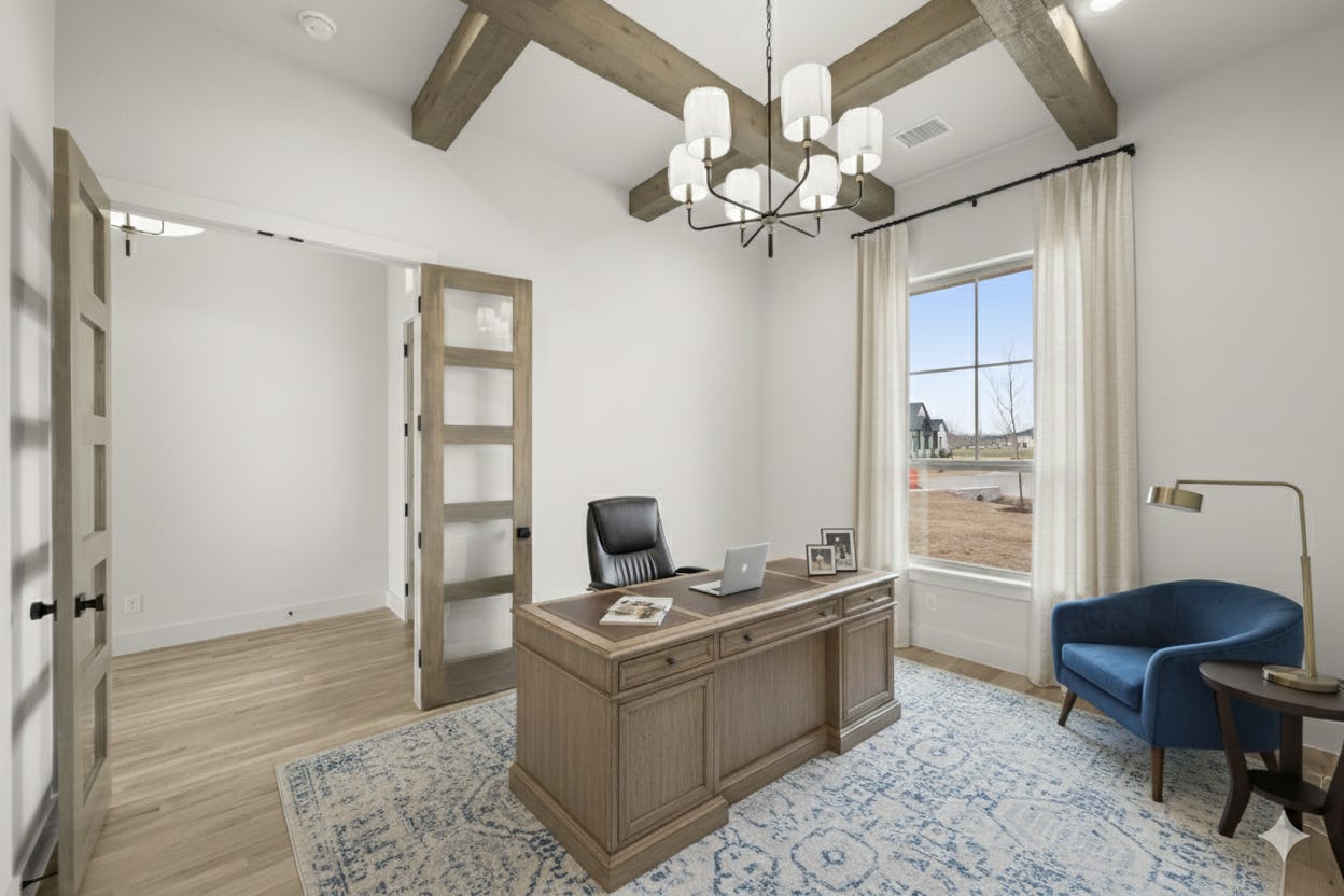 Virtually staged study in a custom home at Highlands of Northlake by Kindred Homes