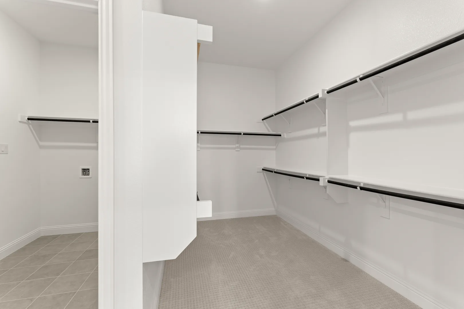 Spacious walk-in closet in a new home available at Park Trails by Kindred Homes in Forney