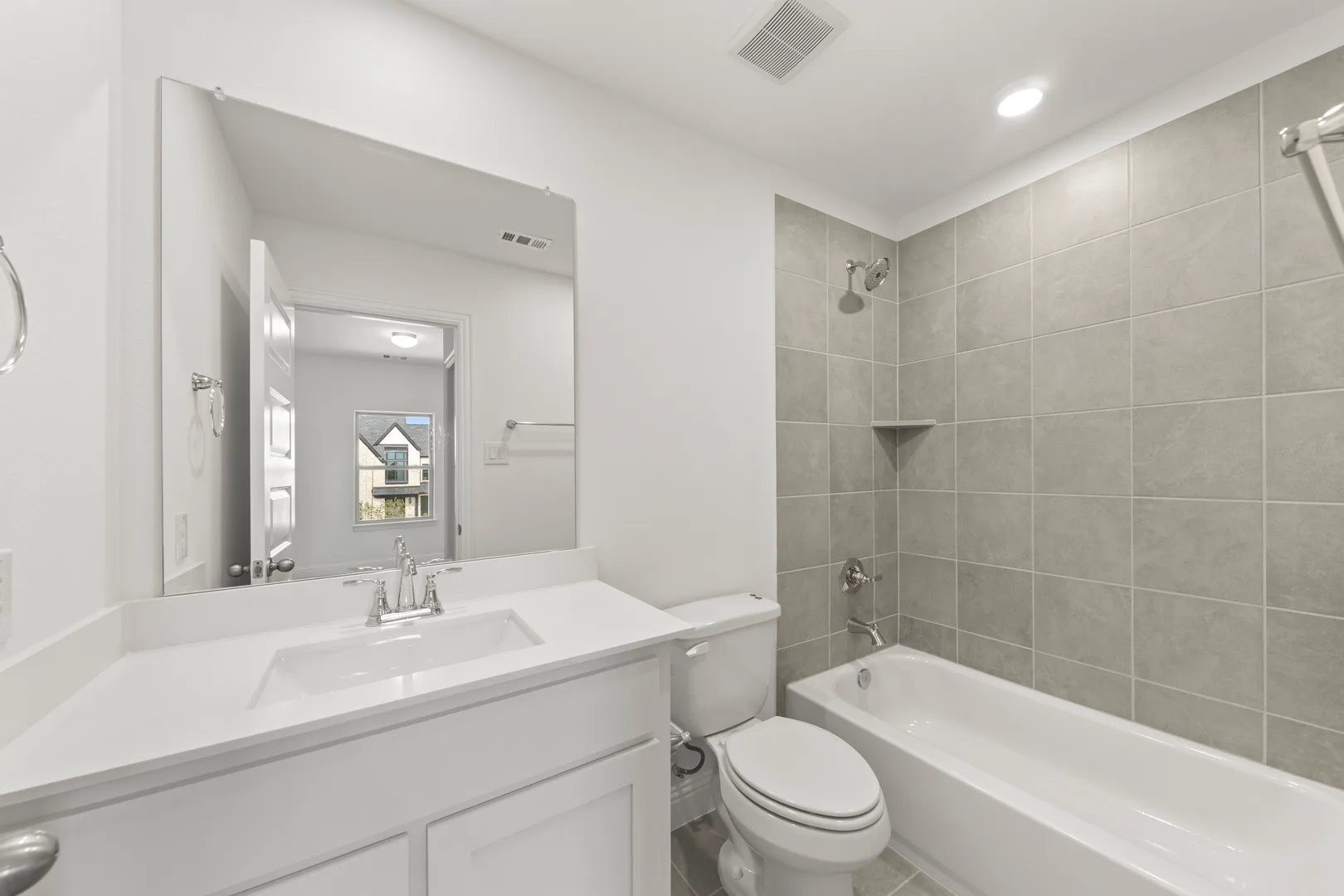Secondary bathroom in a new home available at Park Trails by Kindred Homes in Forney