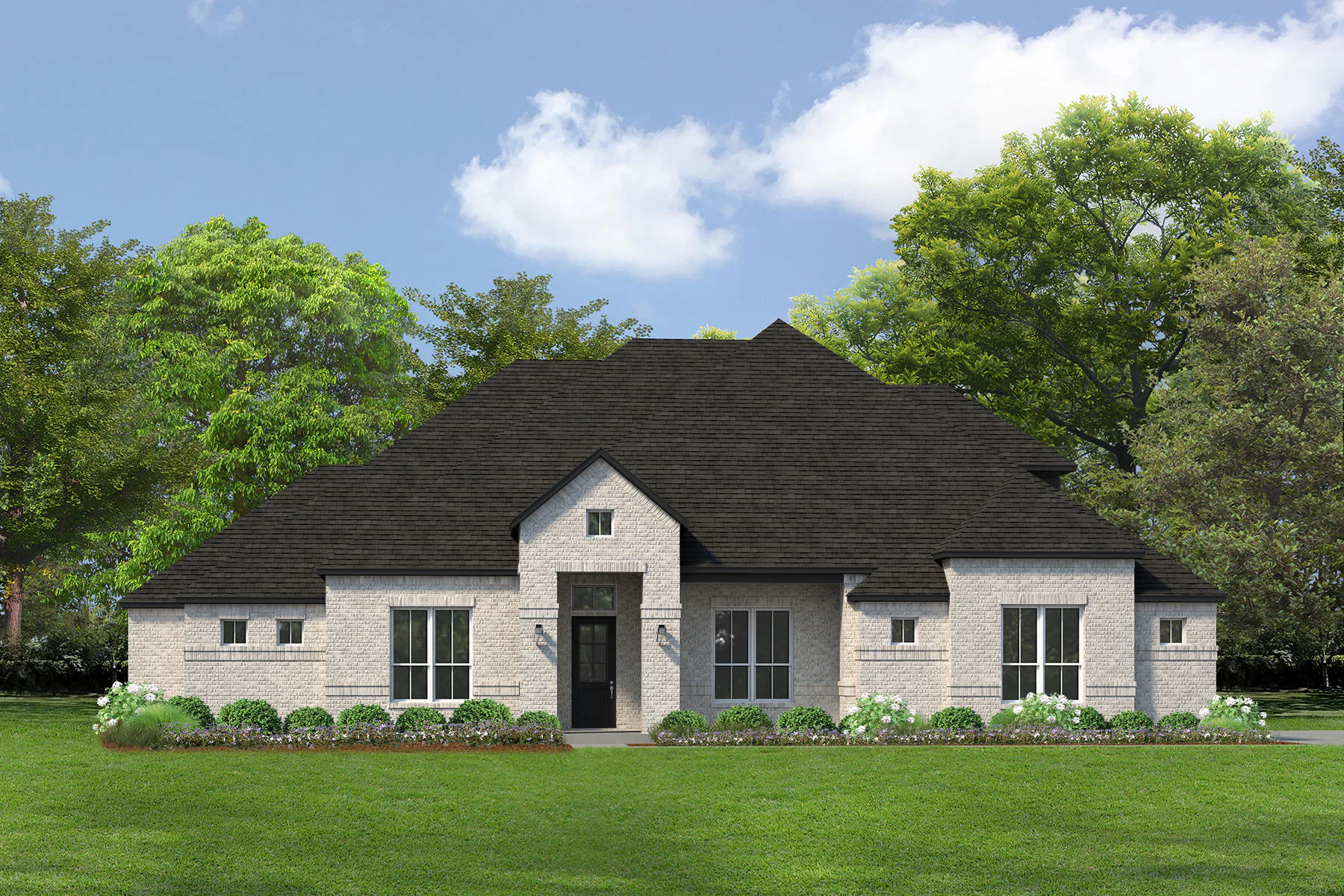 Exterior rendering of a modern Texas ranch style home by Kindred Homes