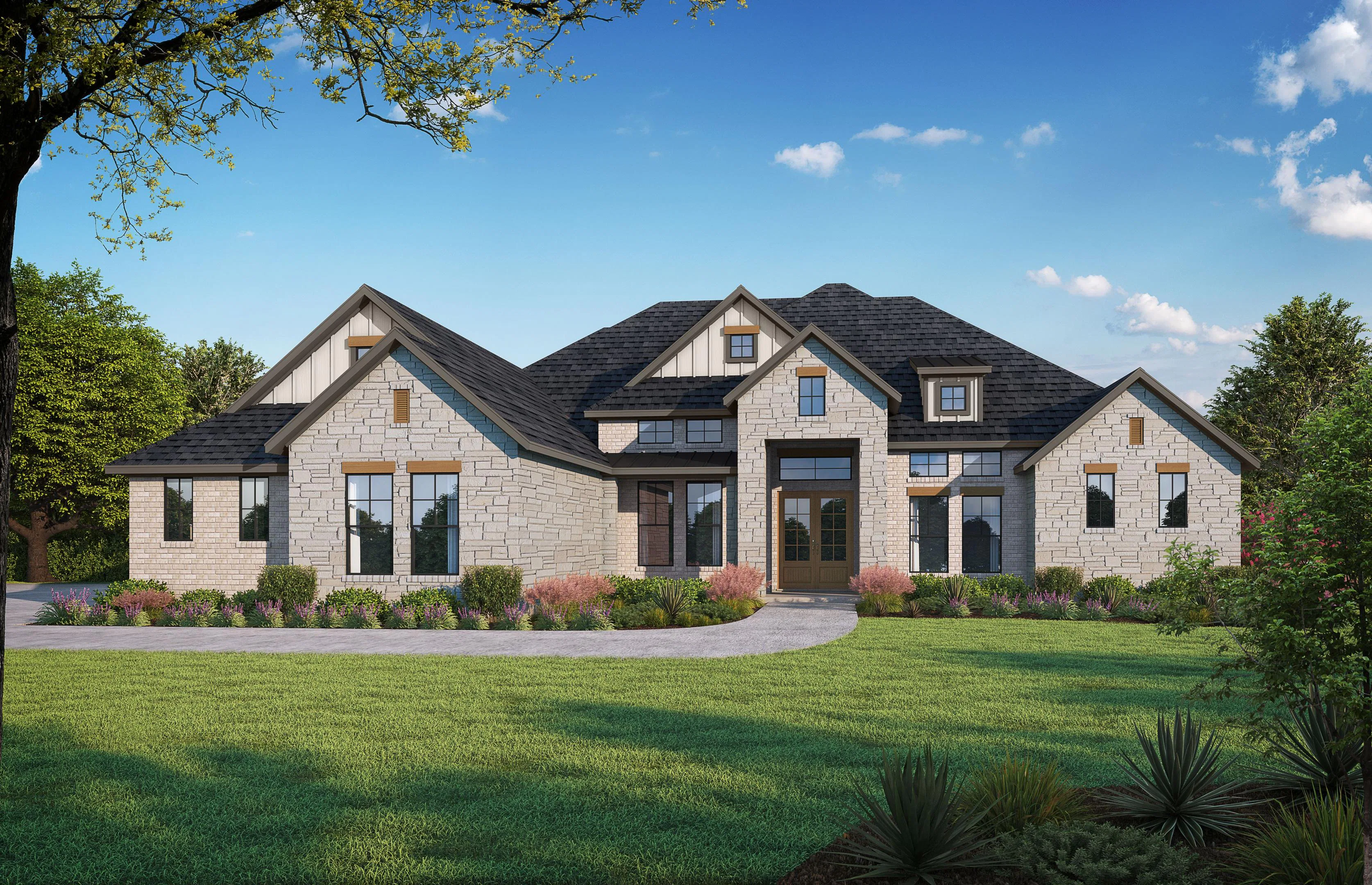 Exterior rendering of a new traditional style custom home by Kindred Homes