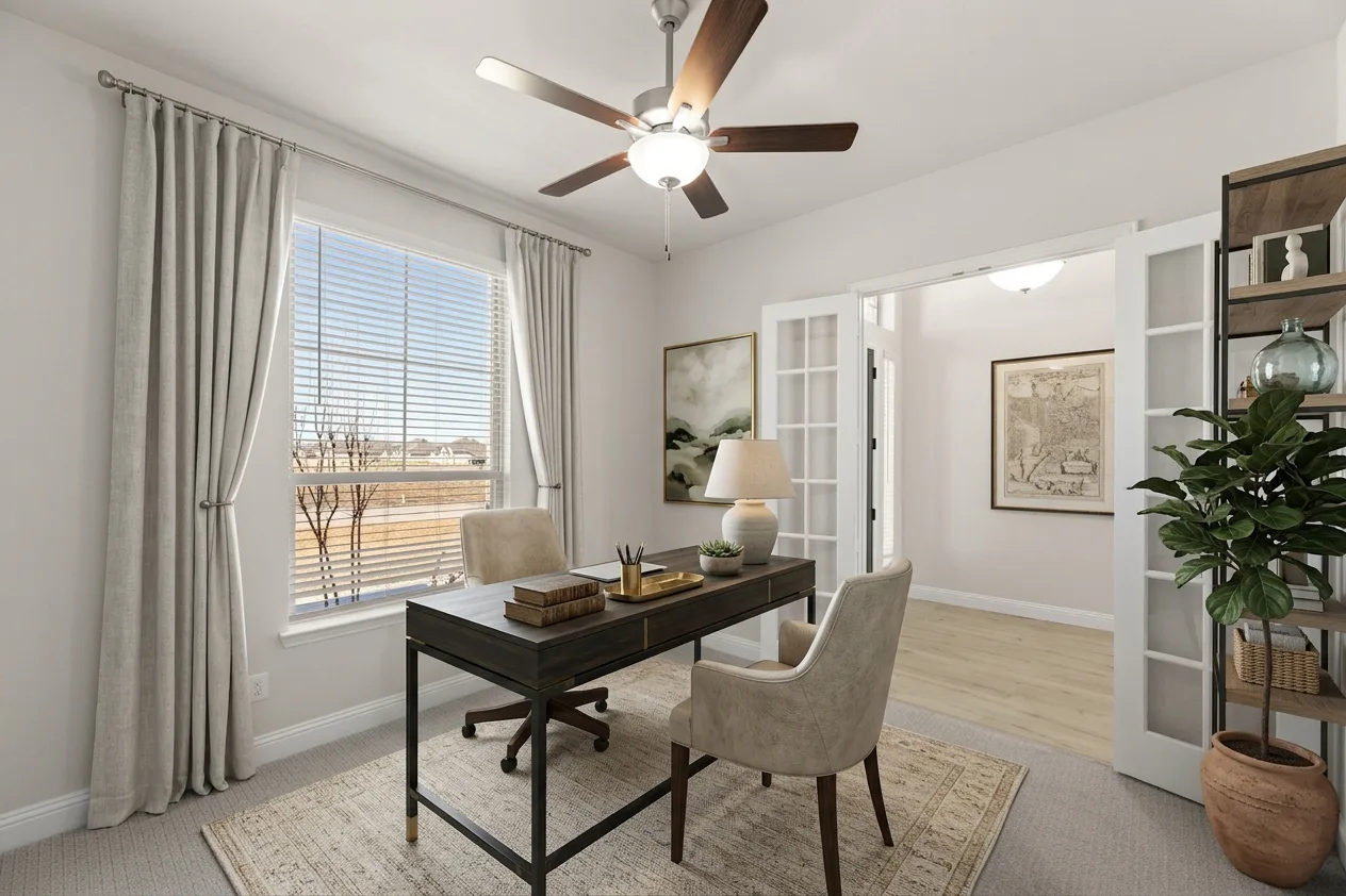Virtualy staged study in an available home at Heritage by Kindred Homes in McLendon-Chisholm