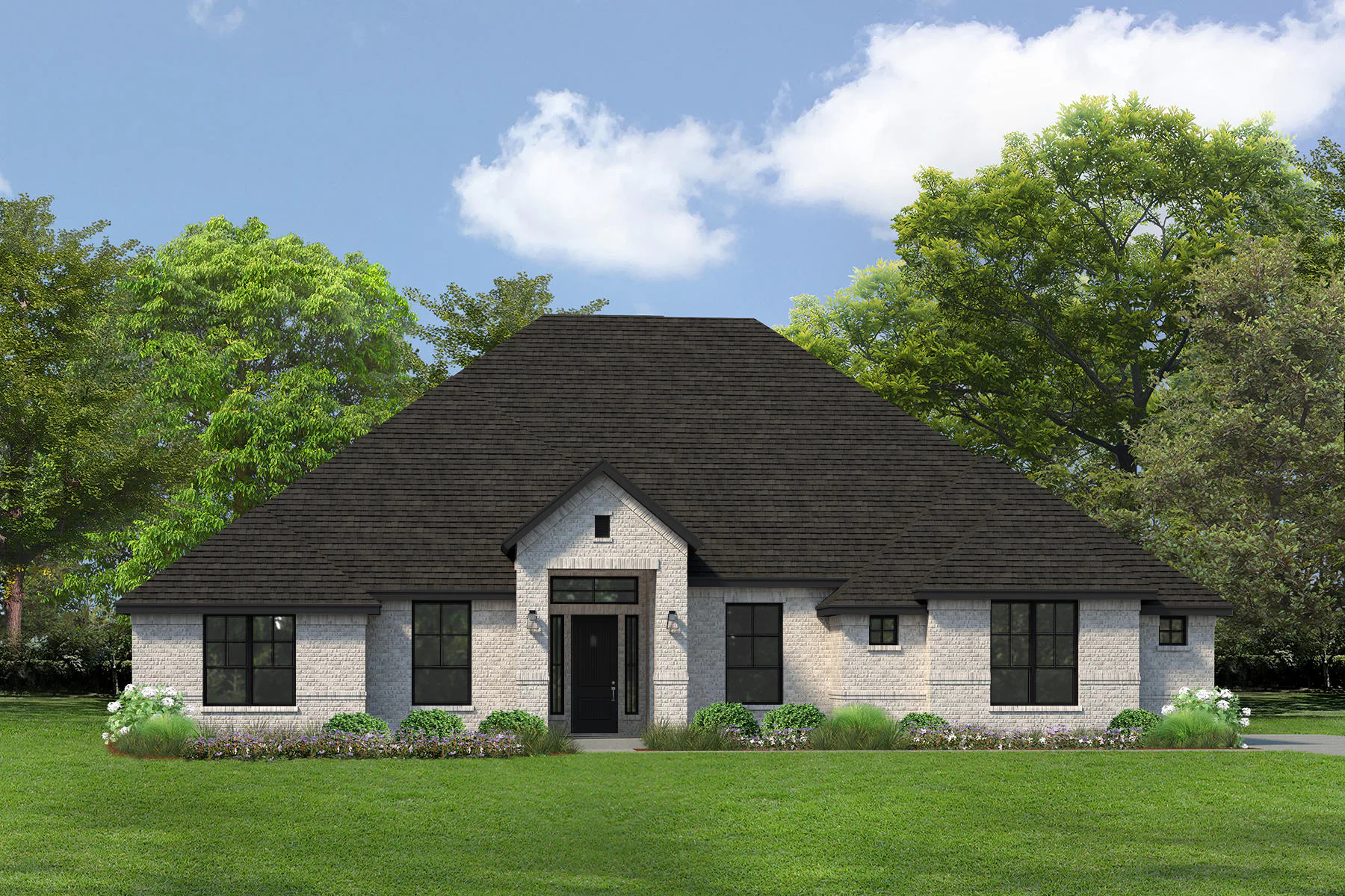 Exterior rendering of a modern Texas ranch style home by Kindred Homes