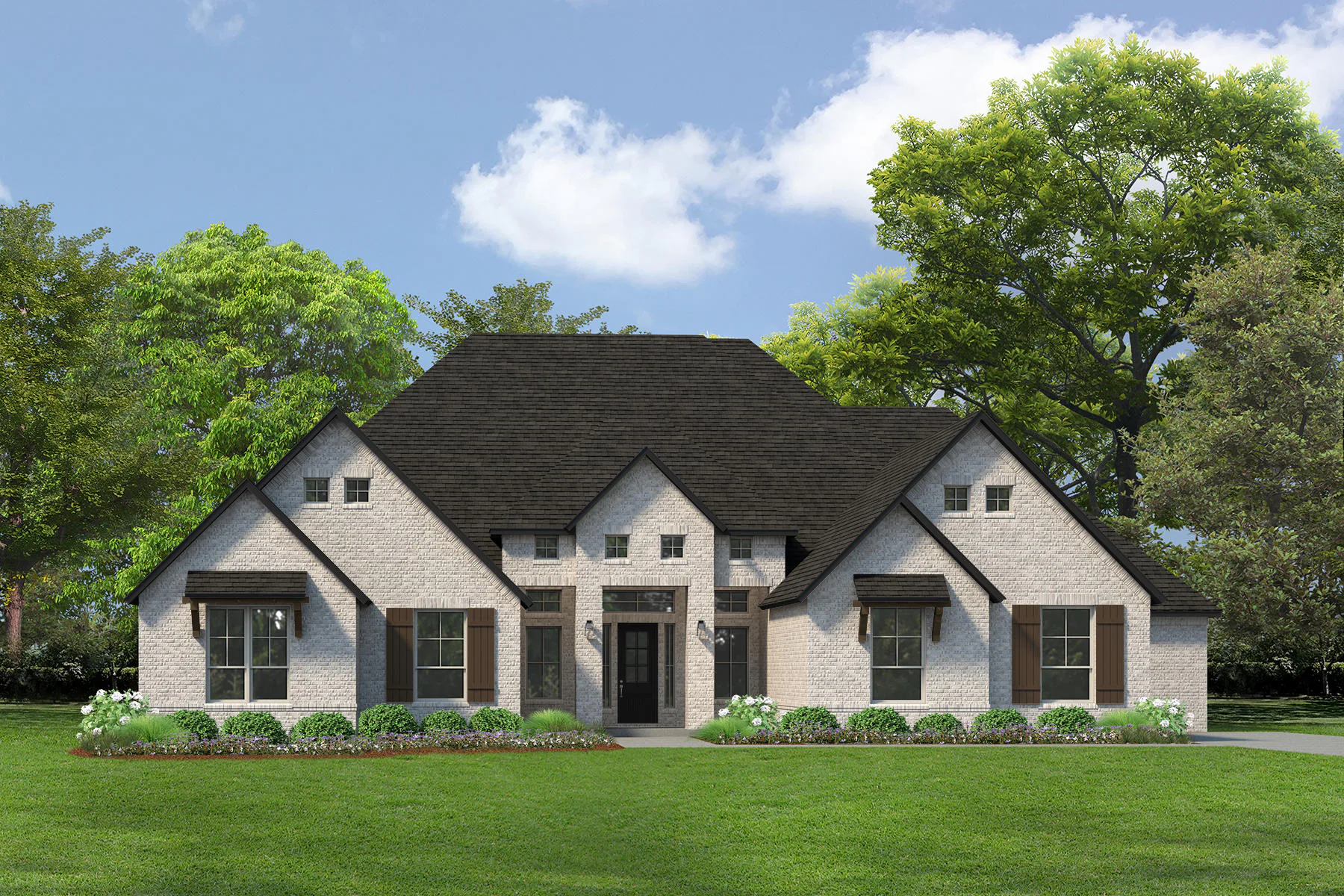 Exterior rendering of a transitional ranch style home by Kindred Homes