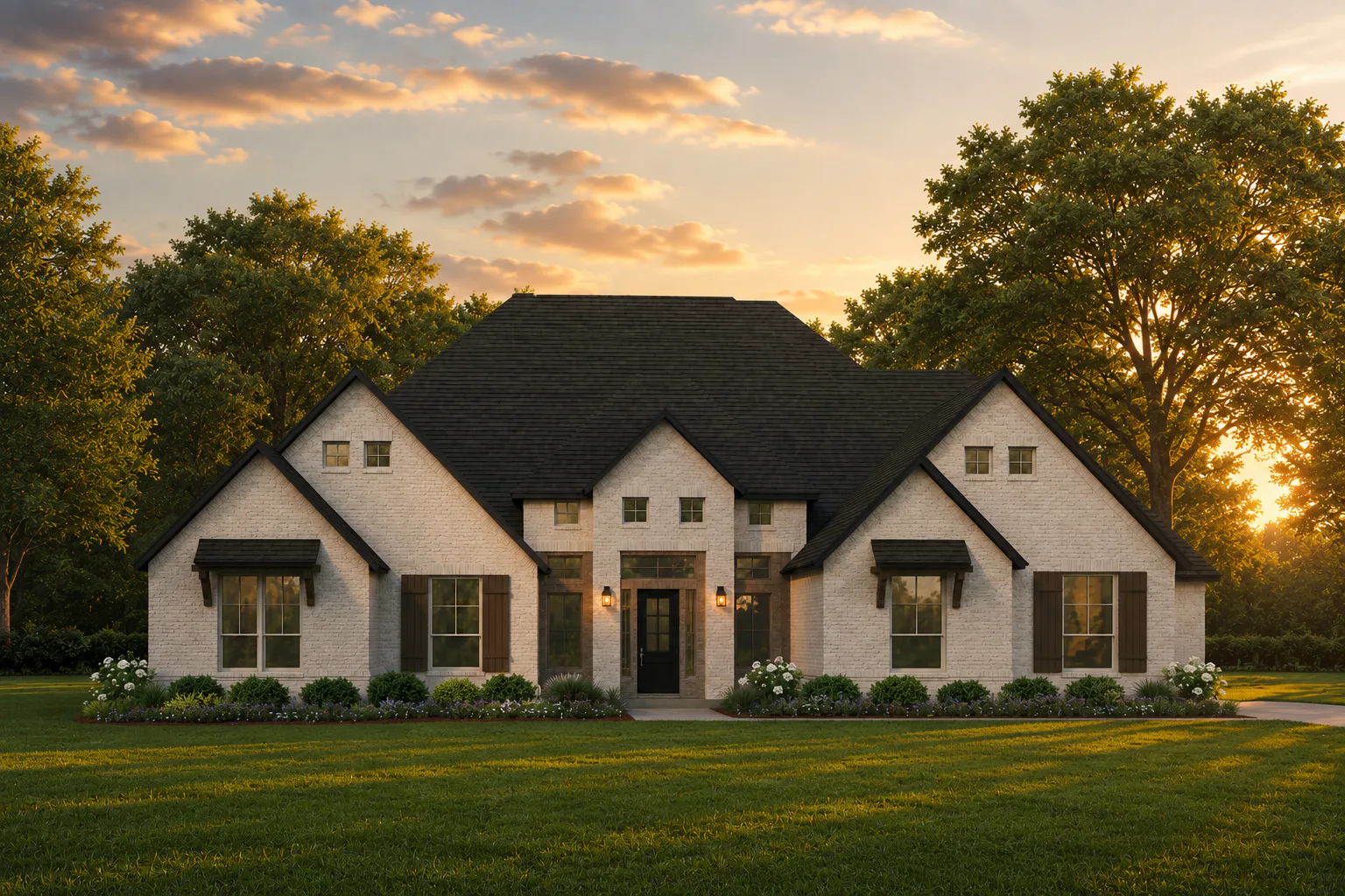 Exterior rendering of a transitional ranch style home by Kindred Homes