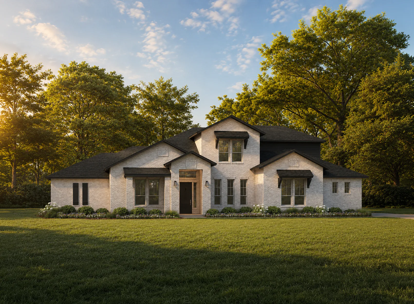 Exterior rendering of a transitional ranch style home by Kindred Homes