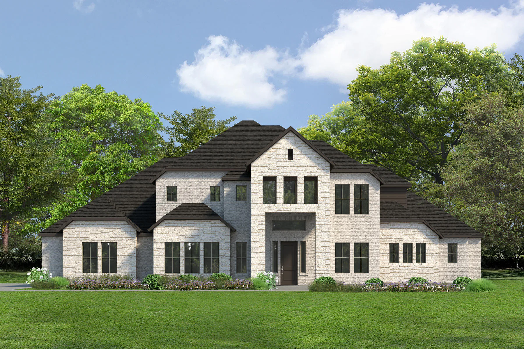Exterior rendering of a transitional hill country style home by Kindred Homes