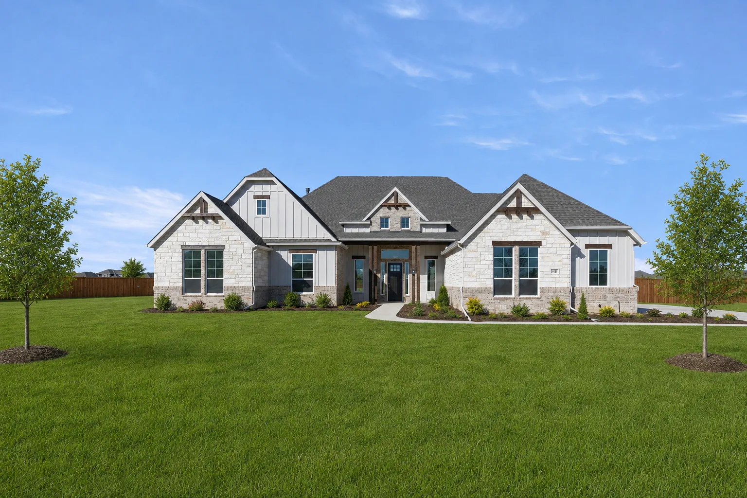 Exterior of a transitional ranch style home by Kindred Homes
