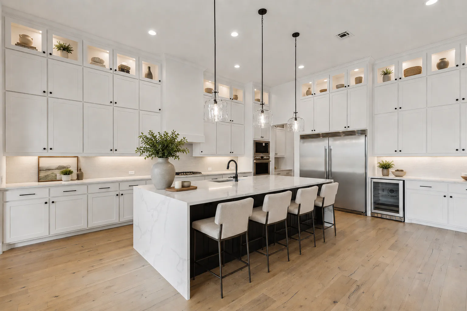 Virtually staged kitchen in custom home by Kindred Homes