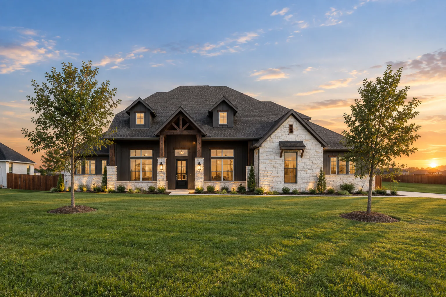 Exterior of a modern Texas ranch style home by Kindred Homes