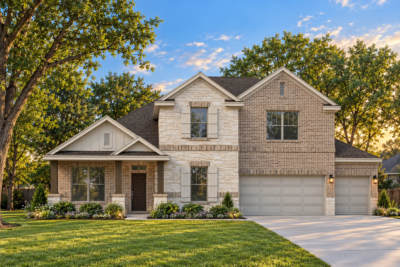Elevation C with Stone and 3 Car Cherry Floor Plan by Kindred Homes