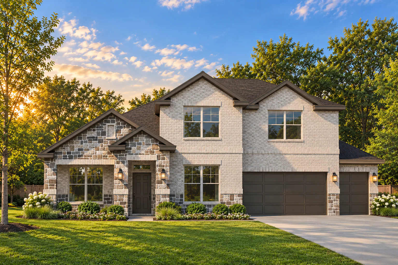 Elevation B with Stone and 3 Car Cherry Floor Plan by Kindred Homes