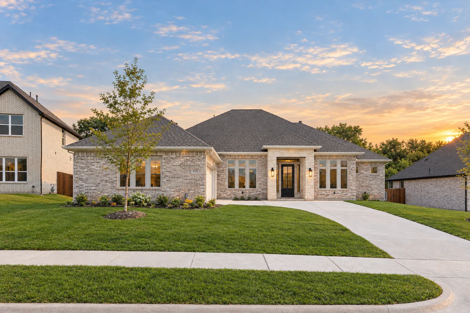 Exterior of a transitional ranch style home by Kindred Homes